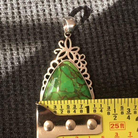 Copper Infused Green Turquoise Sterling Silver Pendant - Picture 6 of 9